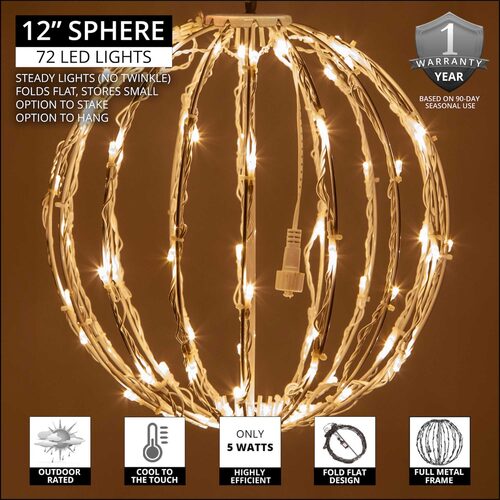 Warm White LED Light Ball, Fold Flat White Frame