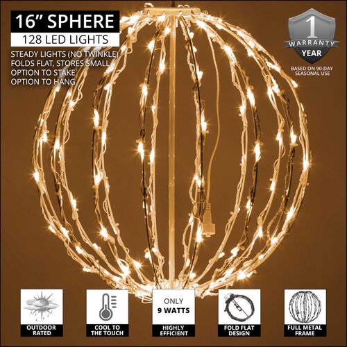 Warm White LED Light Ball, Fold Flat White Frame