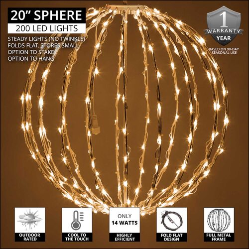 Warm White LED Light Ball, Fold Flat White Frame