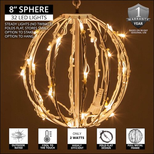 Warm White LED Light Ball, Fold Flat White Frame