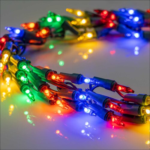 9' Garland Lights, 300 Multicolor LED Lights, Green Wire