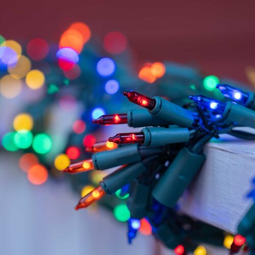 9' Garland Lights, 300 Multicolor LED Lights, Green Wire