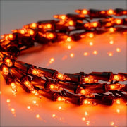 9' Garland Lights, 300 Orange LED Lights, Black Wire