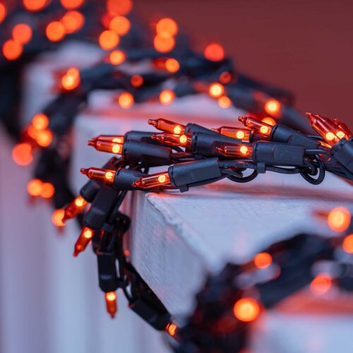 9' Garland Lights, 300 Orange LED Lights, Black Wire