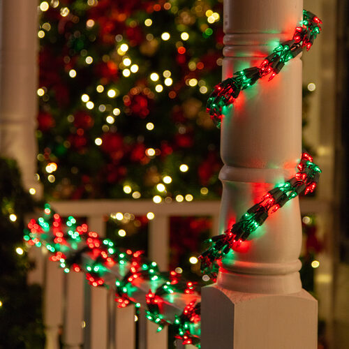 9' Garland Lights, 300 Red/Green LED Lights, Green Wire