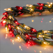 9' Garland Lights, 300 Red/Warm White LED Lights, Green Wire