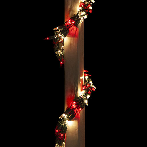 9' Garland Lights, 300 Red/Warm White LED Lights, Green Wire
