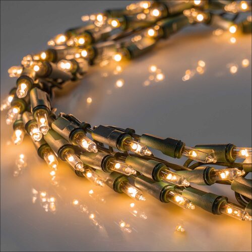 9' Garland Lights, 300 Warm White LED Lights, Green Wire