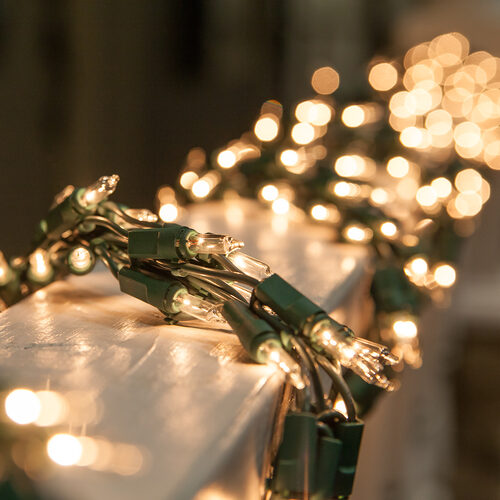 9' Garland Lights, 300 Warm White LED Lights, Green Wire