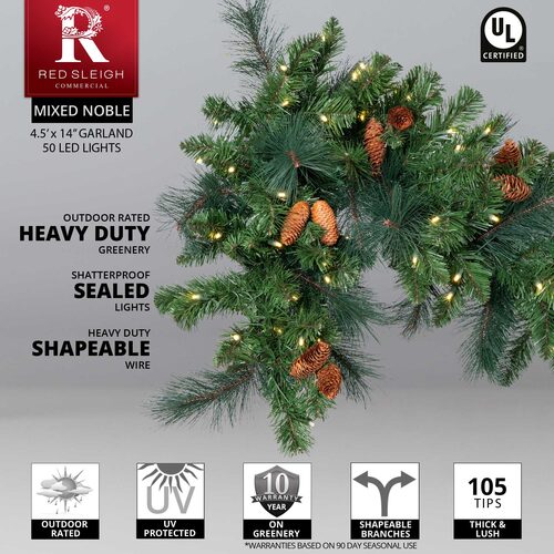 Mixed Noble Prelit Commercial LED Holiday Garland, Warm White Lights