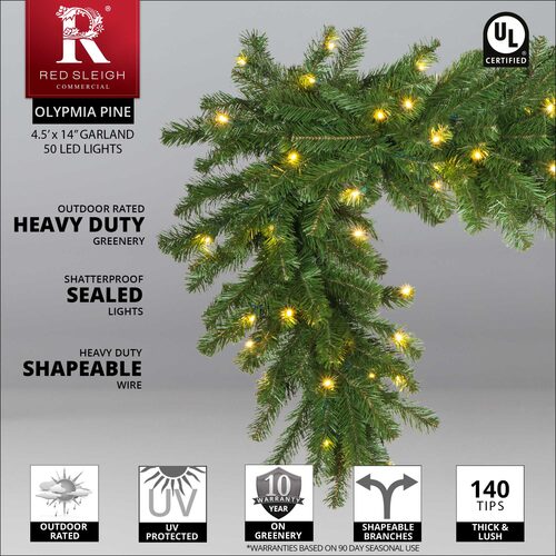 Olympia Pine Prelit Commercial LED Holiday Garland, Warm White Lights