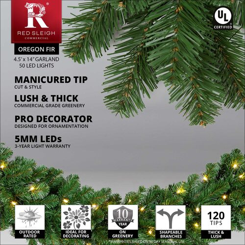 Oregon Fir Prelit Commercial LED Holiday Garland, Warm White Lights