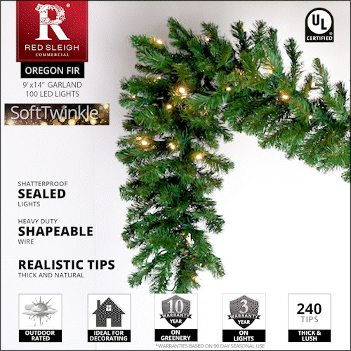 9' 14" Oregon Fir Prelit Commercial LED Holiday Garland, 100 Warm White SoftTwinkle Lights