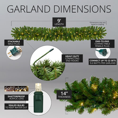 Sequoia Fir Prelit Commercial LED Holiday Garland, 100 Warm White SoftTwinkle Lights
