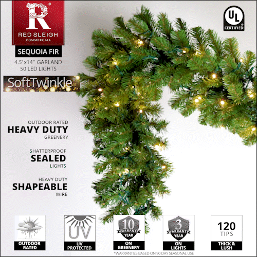 Sequoia Fir Prelit Commercial LED Holiday Garland, 100 Warm White SoftTwinkle Lights