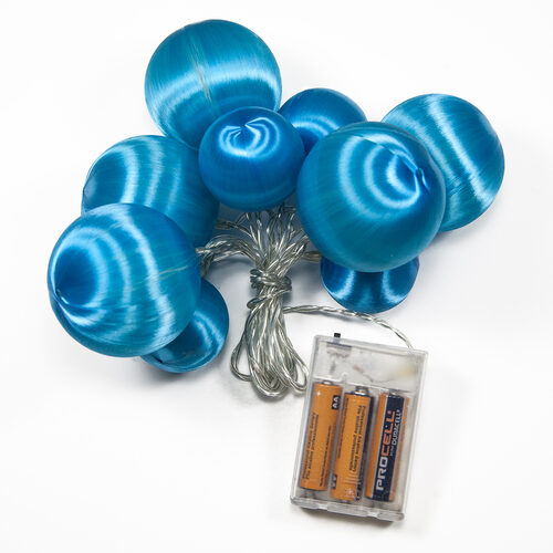 Battery Operated Blue Ball Ornament Light Set, 10 Blue LED Lights