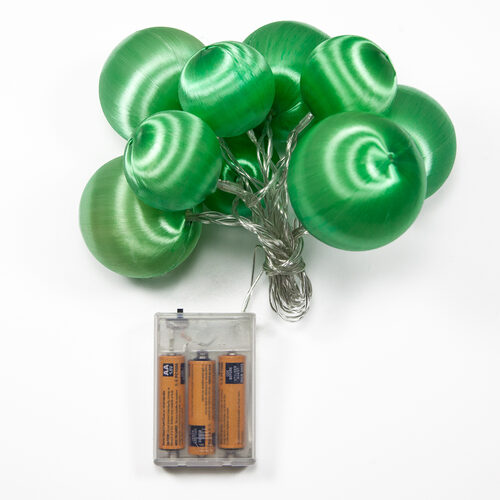 Battery Operated Green Ball Ornament Light Set, 10 Green LED Lights