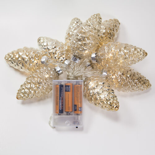 Battery Operated LED Iridescent Pinecone String Lights, 10 Warm White Lights