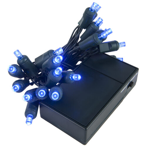 Blue Battery Operated 5mm LED Lights, Green Wire