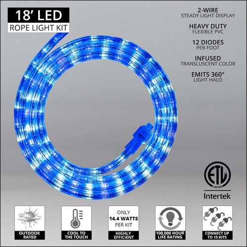 Blue, Cool White LED Rope Light, 18 ft