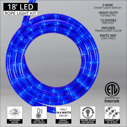 Blue LED Rope Light, 18 ft