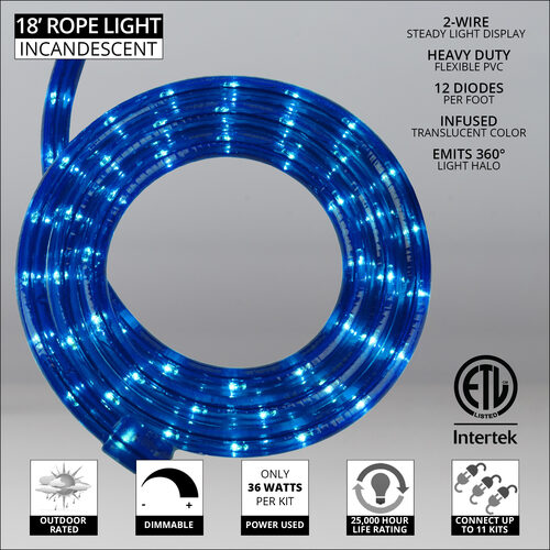 Blue Rope Light, 18 ft