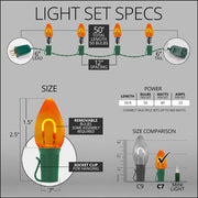 C7 Amber FlexFilament Shatterproof Vintage Commercial LED Christmas Lights, Lights