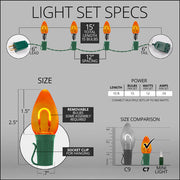 C7 Amber FlexFilament Shatterproof Vintage Commercial LED Christmas Lights, Lights