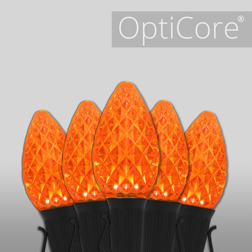 C7 Amber OptiCore Commercial LED Halloween Lights, 50 Lights, 50'