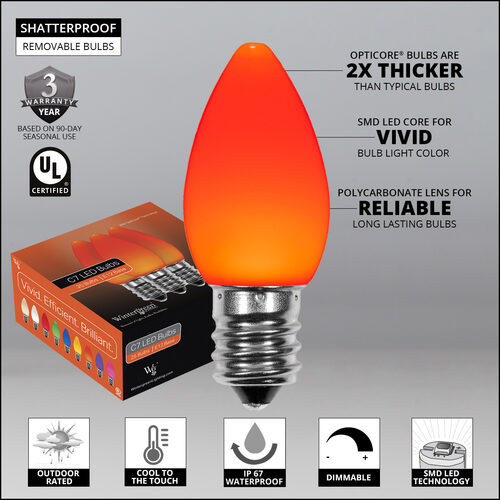 C7 Amber Smooth OptiCore Commercial LED Halloween Lights, Lights
