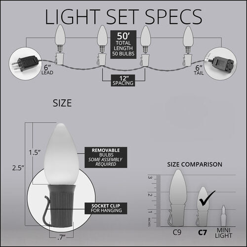C7 Amber Smooth OptiCore Commercial LED Halloween Lights, 50 Lights, 50'