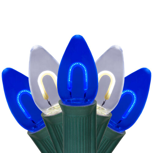 C7 Blue / Cool White FlexFilament Shatterproof Vintage Commercial LED Christmas Lights, Lights