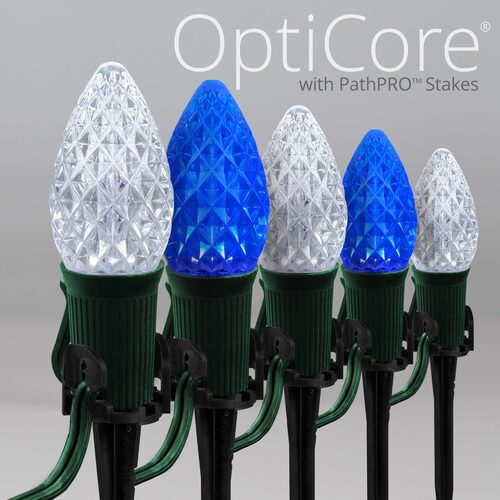 C7 Blue / Cool White OptiCore Christmas Pathway Lights, Lights, PathPRO TM Stakes