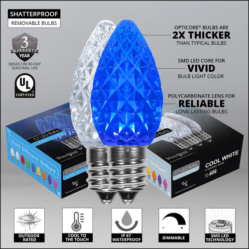C7 Blue / Cool White OptiCore Commercial LED Christmas Lights, Lights