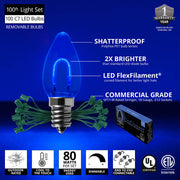 C7 Blue FlexFilament Shatterproof Vintage Commercial LED Christmas Lights, Lights