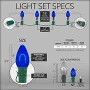 C7 Blue FlexFilament Shatterproof Vintage Commercial LED Christmas Lights, Lights