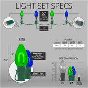 C7 Blue / Green FlexFilament Shatterproof Vintage Commercial LED Christmas Lights, Lights