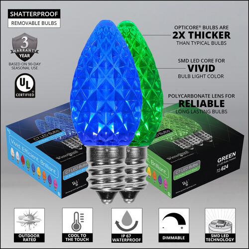 C7 Blue / Green OptiCore Commercial LED Christmas Lights, Lights