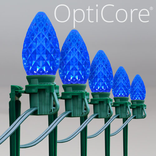C7 Blue OptiCore Christmas LED Pathway Lights, 100 Lights, 7.5 Inch Stakes, 100'