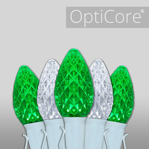C7 Cool White / Green OptiCore Commercial LED Christmas Lights, Lights