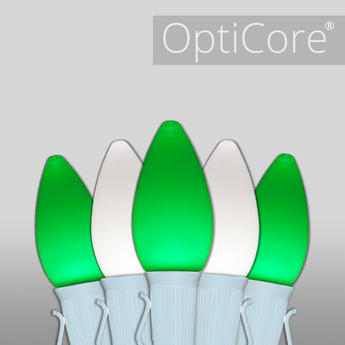 C7 Cool White / Green Smooth OptiCore Commercial LED Christmas Lights, Lights