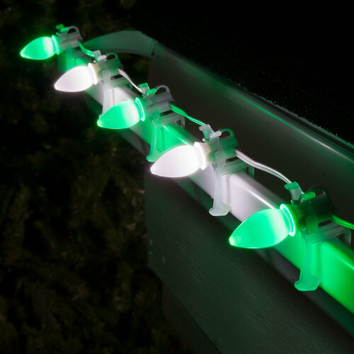 C7 Cool White / Green Smooth OptiCore Commercial LED Christmas Lights, Lights