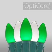 C7 Cool White / Green Smooth OptiCore Commercial LED Christmas Lights, Lights