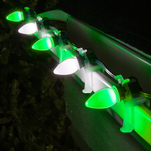 C7 Cool White / Green Smooth OptiCore Commercial LED Christmas Lights, Lights