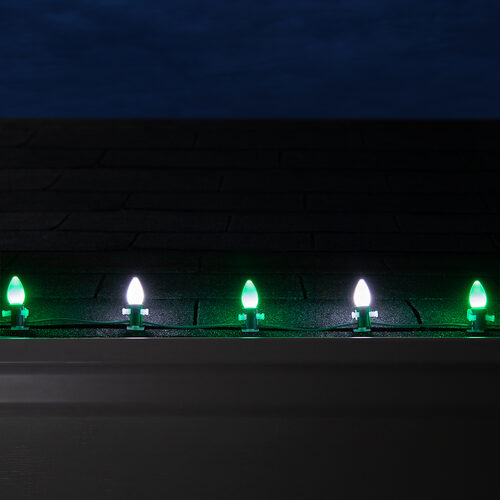 C7 Cool White / Green Smooth OptiCore Commercial LED Christmas Lights, Lights