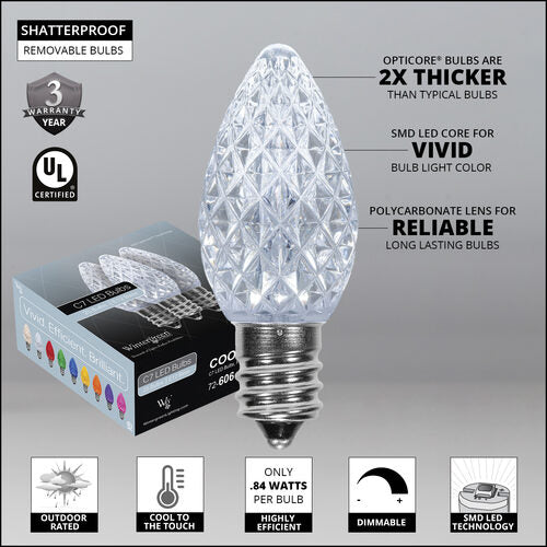 C7 Cool White OptiCore Christmas LED Pathway Lights, 100 Lights, 7.5 Inch Stakes, 100'
