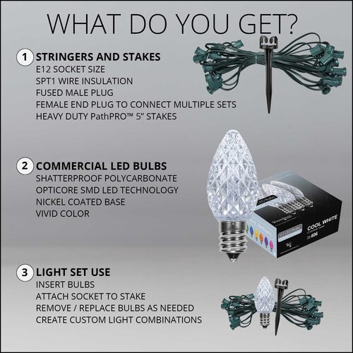 C7 Cool White OptiCore Christmas Pathway Lights, Lights, PathPRO TM Stakes
