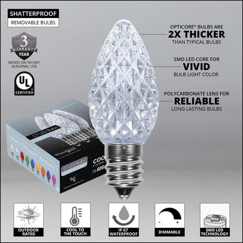 C7 Cool White OptiCore Commercial LED Christmas Lights, Lights