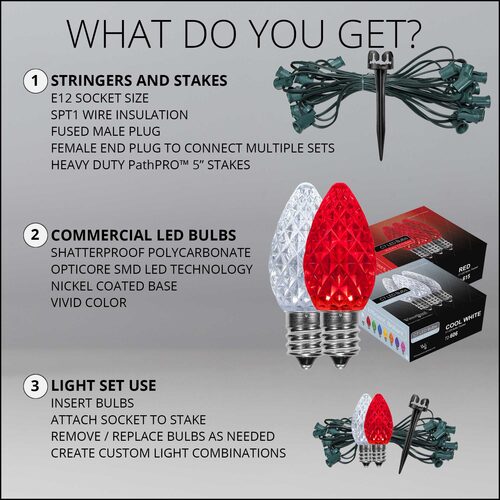 C7 Cool White / Red OptiCore Christmas Pathway Lights, Lights, PathPRO TM Stakes