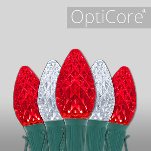 C7 Cool White / Red OptiCore Commercial LED Christmas Lights, Lights